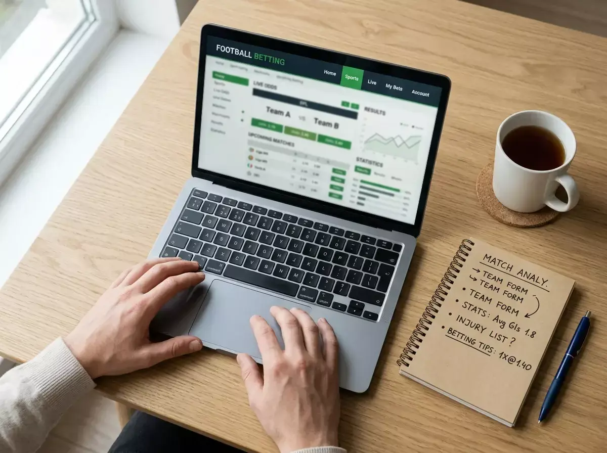 Punter reviewing Cheltenham free bet offers on a laptop with a notebook and pen beside the keyboard