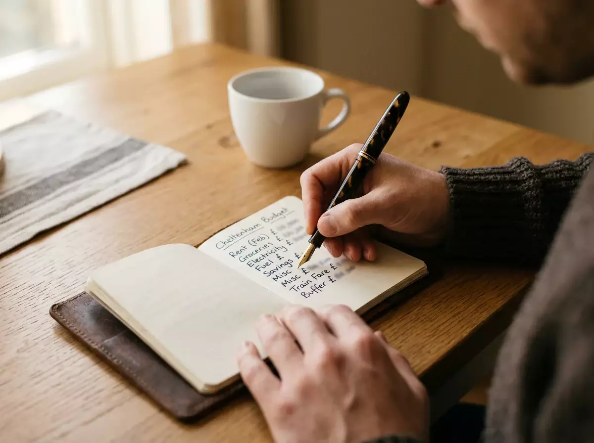 Person setting a budget on a notepad with a pen before Cheltenham Festival week